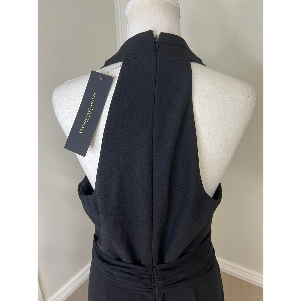 Donna Karan New York Black Cowl Neck Gown Gold Ginkgo Leaf Detail Size 6 NWT - Picture 14 of 15